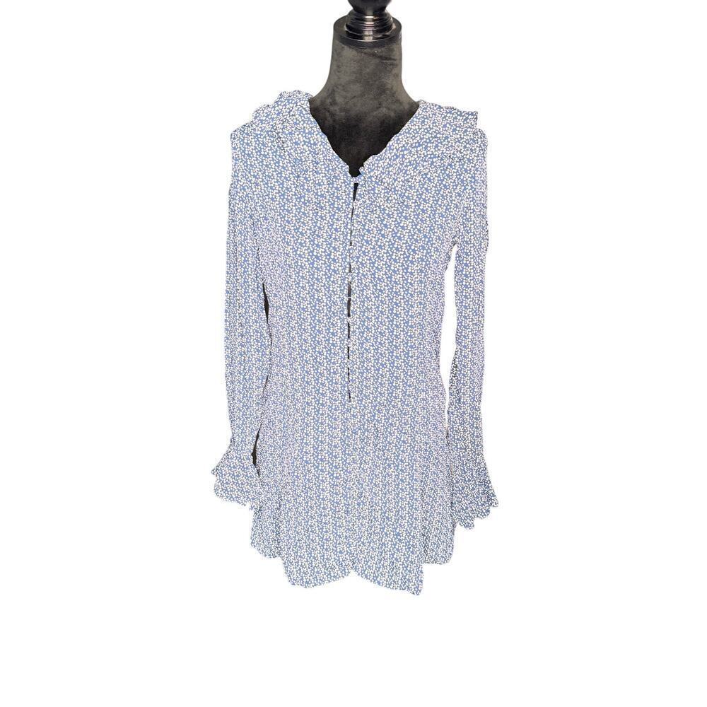 What Goes Around Comes Around Women's sz Large Blue Ruffle Dress Midi LS